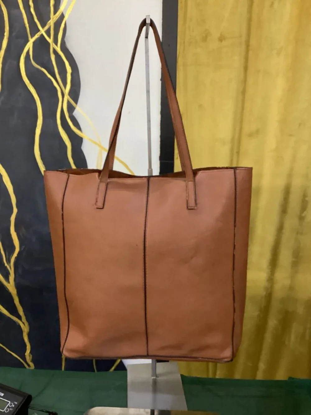 Brown Leather Tote Bag Large Shoulder Strap Casual Handbag